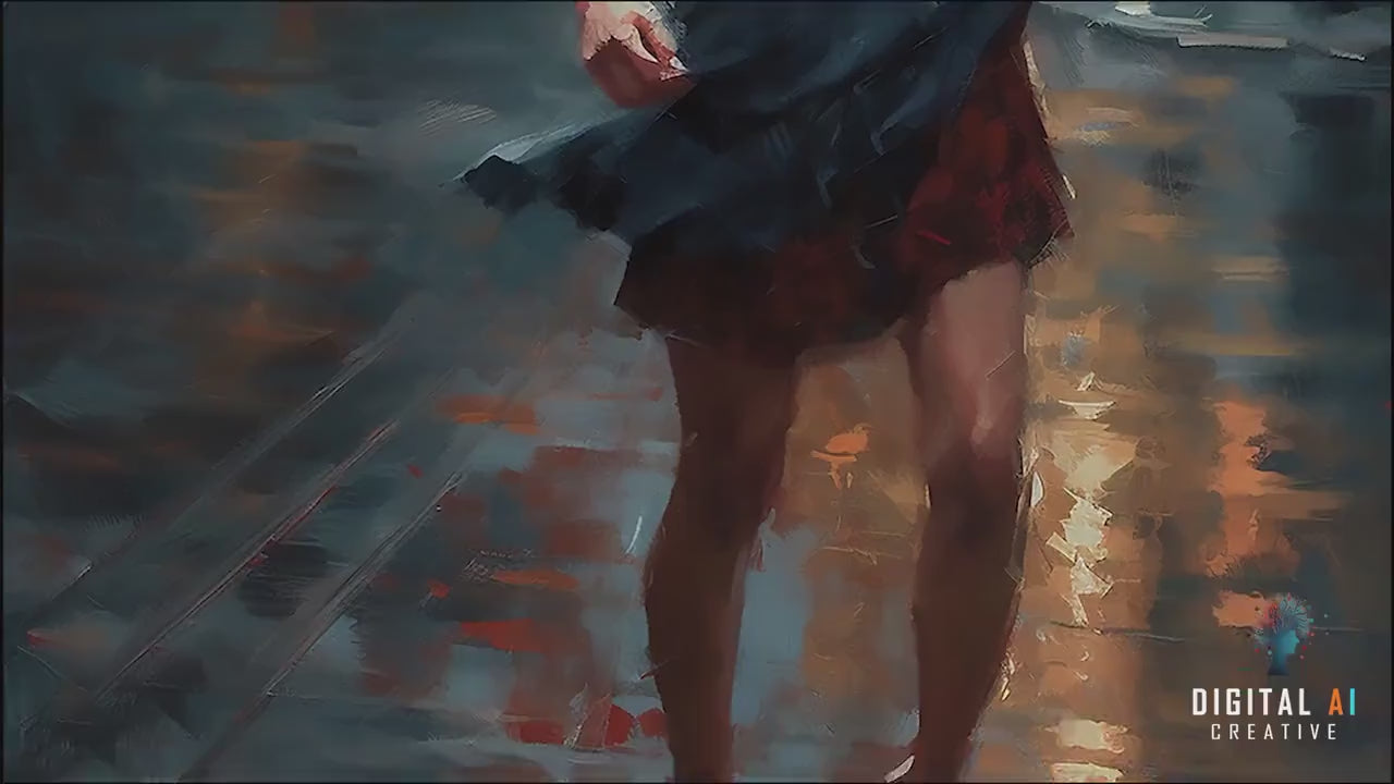 Digital Illustration Package - X4 Figurative Oil Painting - Girl Dancing in the Rain - 8736 x 4896 @300DPI