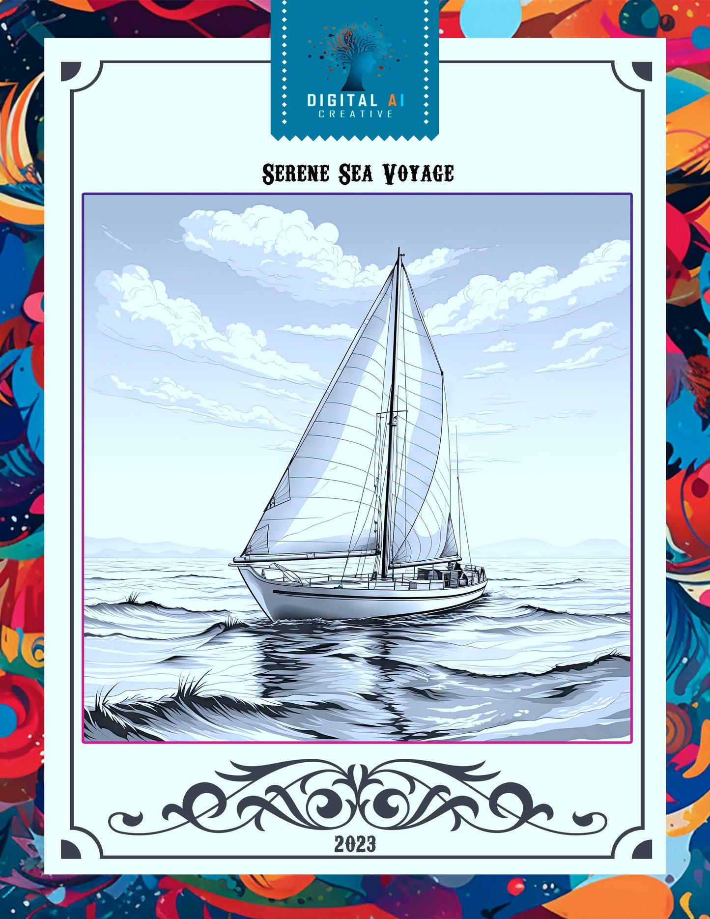 Serene Sea Voyage: A Monochrome Maritime Adventure - Coloring Book! - By Digital AI Creative