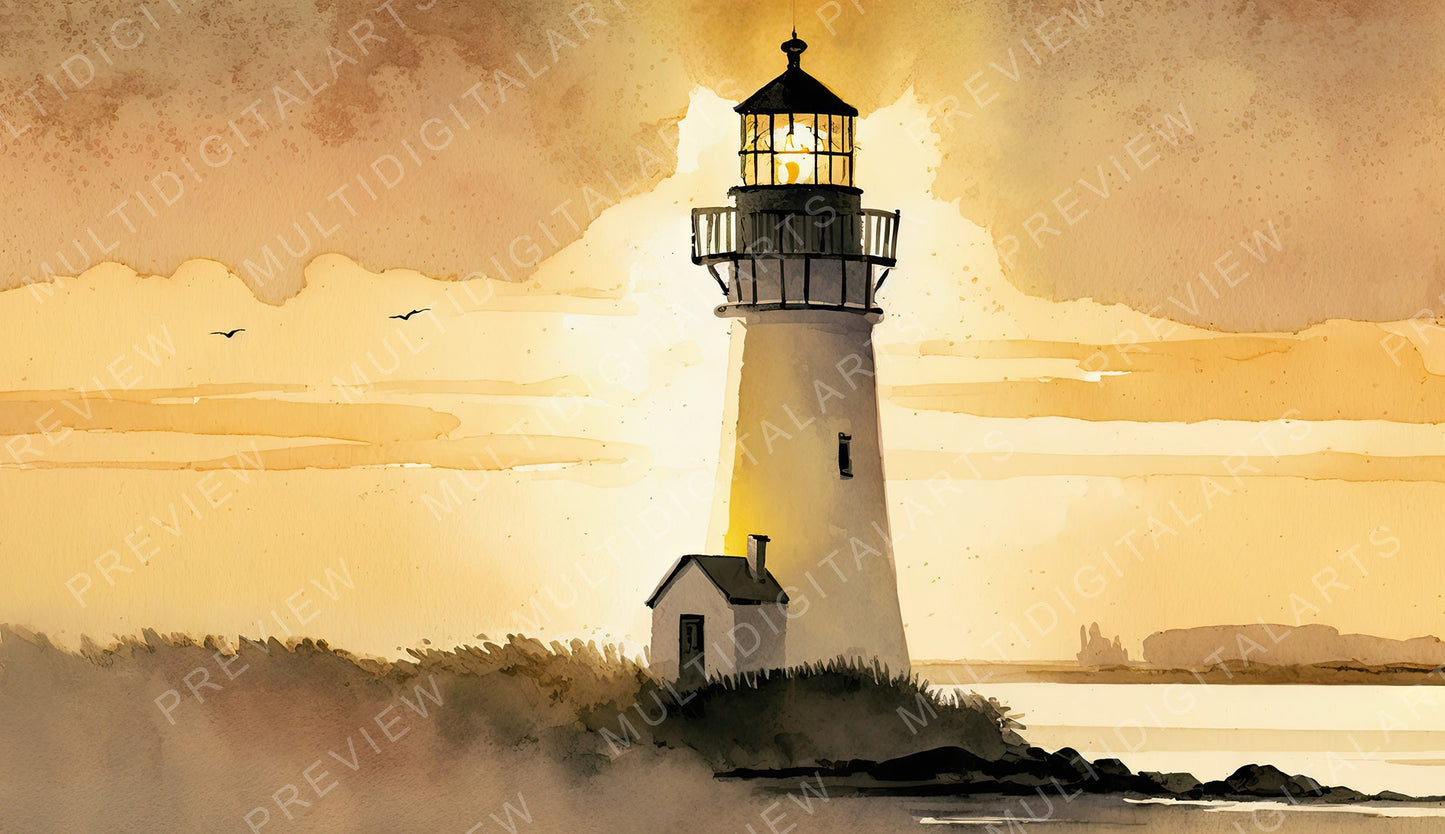 Digital Illustration - Watercolor Lighthouse 04 - 9984 x 5760 @300DPI