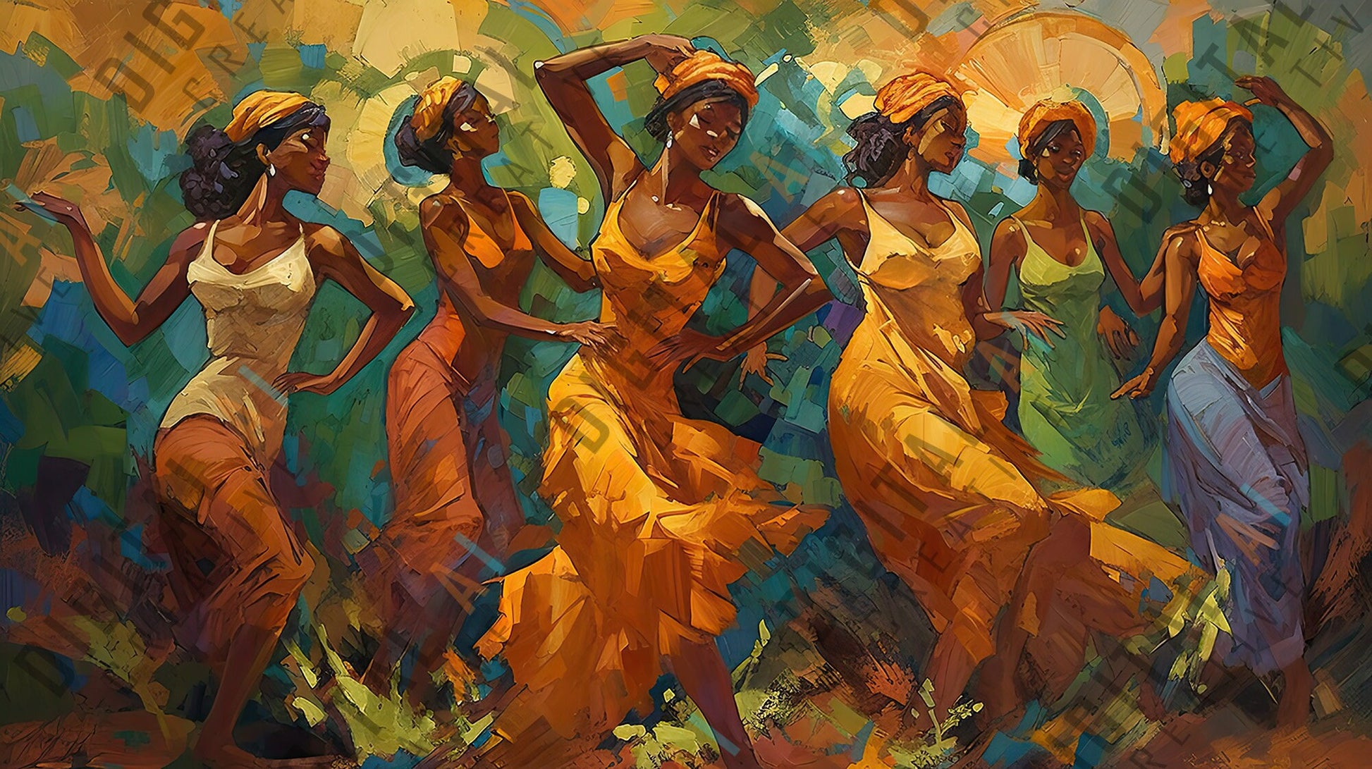 Digital Illustration Package - X5 Dancing in Color - Celebrating Black and African Women - 8736 x 4896 @300DPI