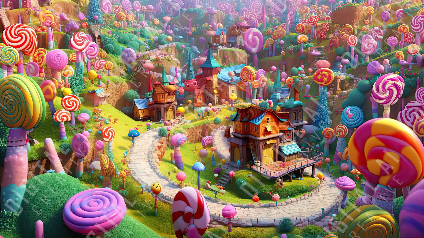 Candy Land World - A Delightful Journey through the Candy Factory  8736 x 4896 Pixels @300DPI